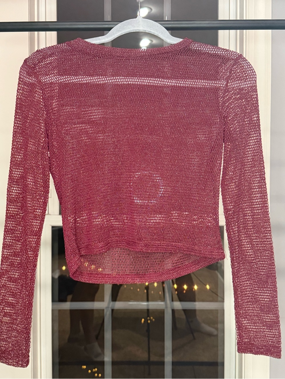 T.J.Maxx Sheer Long-Sleeve Cropped Knit Top - Wine